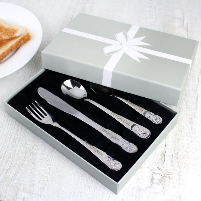Personalised Teddy 4 Piece Embossed Cutlery Set - Christening Gift
