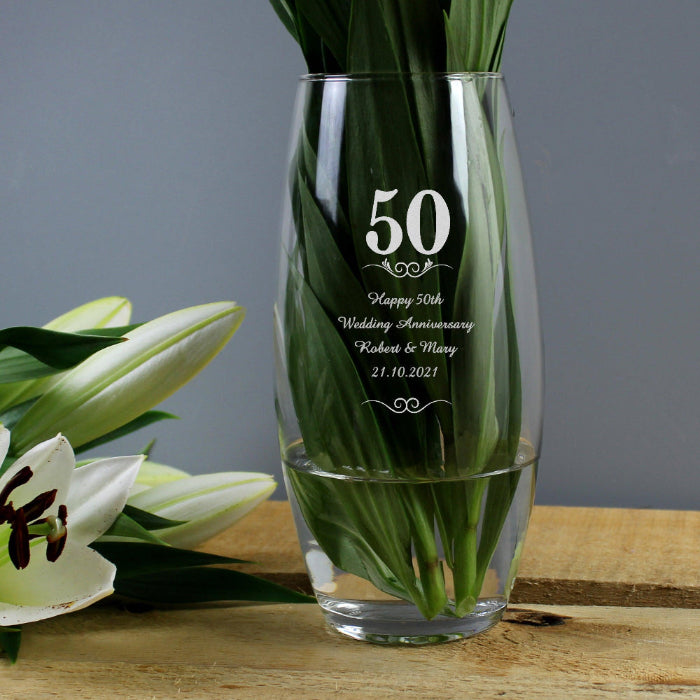 Engraved 50th Anniversary / Birthday Glass Vase