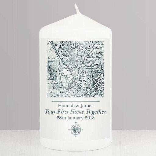 Personalised 1805 - 1874 Old Series Map Compass Pillar Candle - Myhappymoments.co.uk