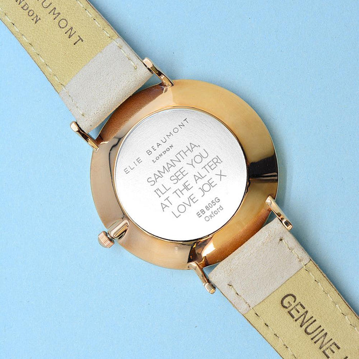 Elie Beaumont Ladies Personalised Leather Watch in Stone