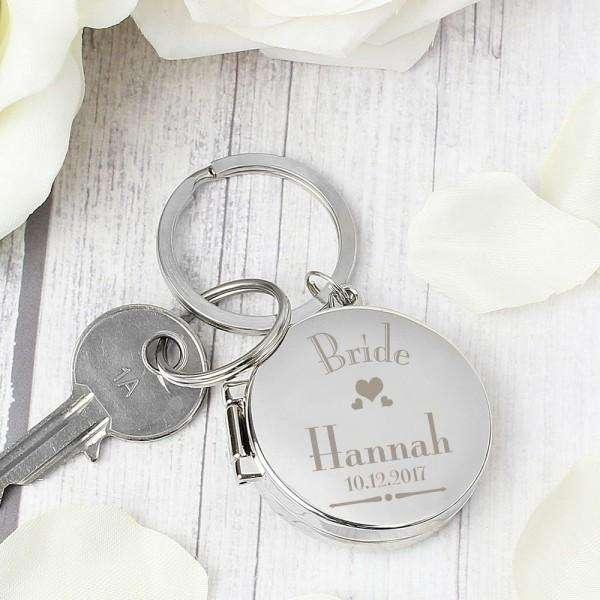 Personalised Wedding Bride Round Photo Keyring - Myhappymoments.co.uk