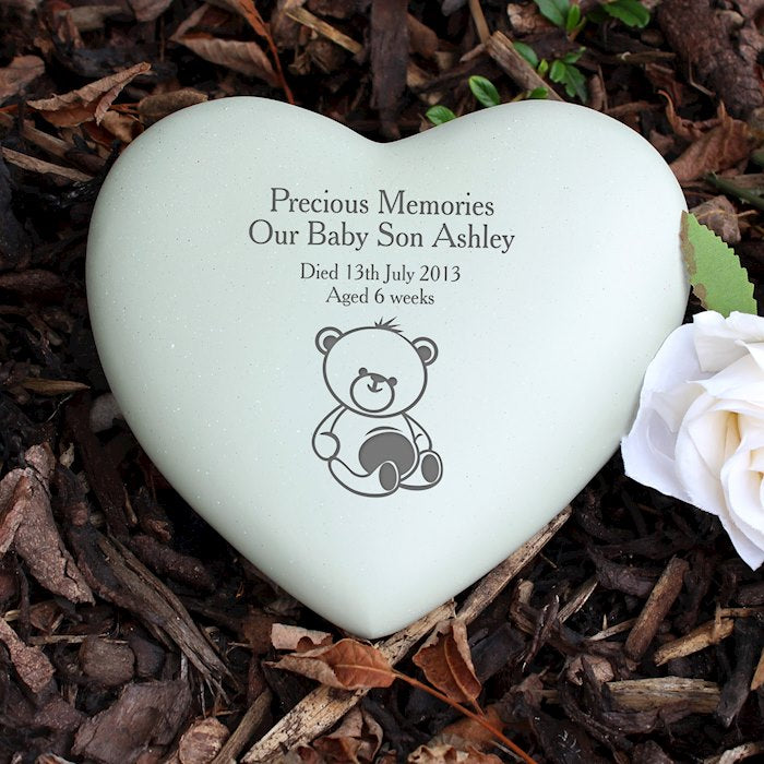 Personalised Teddy Bear Heart Memorial - Myhappymoments.co.uk