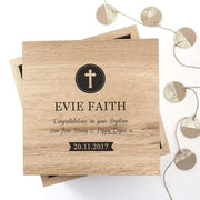 Personalised Christening Oak Photo Cube Wooden Keepsake Box
