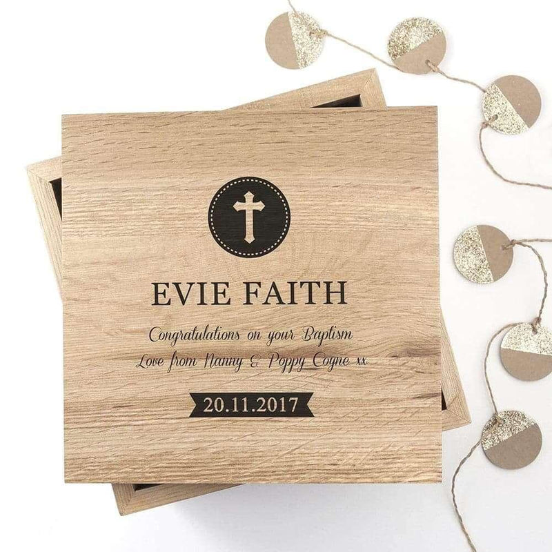 Personalised Christening Oak Photo Cube Wooden Keepsake Box