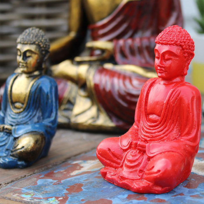 Set Of 6 Matt Mini Buddha Figures (Assorted Colours)