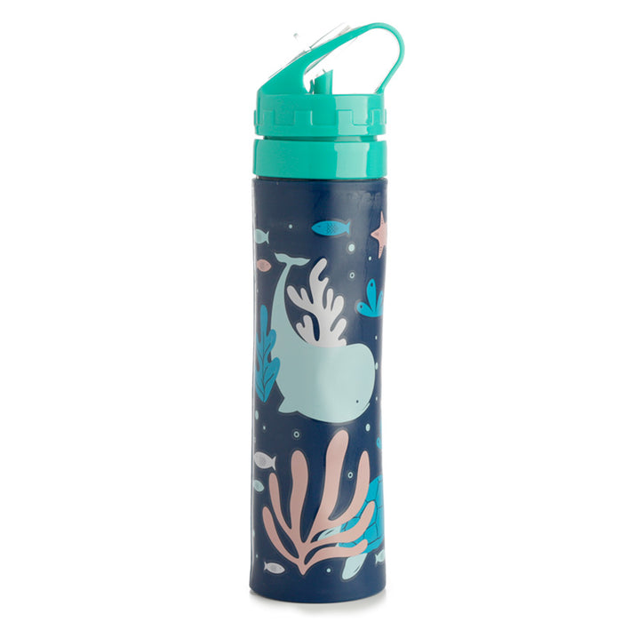 Eco Fish Reusable Foldable Silicone Flip Straw Water Bottle 600ml