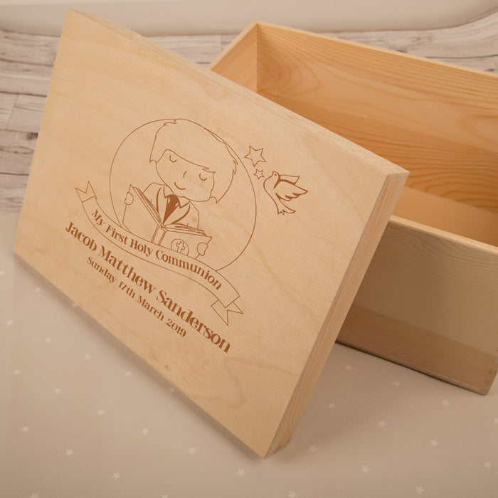 Personalised Laser Engraved 1st Holy Communion Keepsake Box for a Boy - Myhappymoments.co.uk