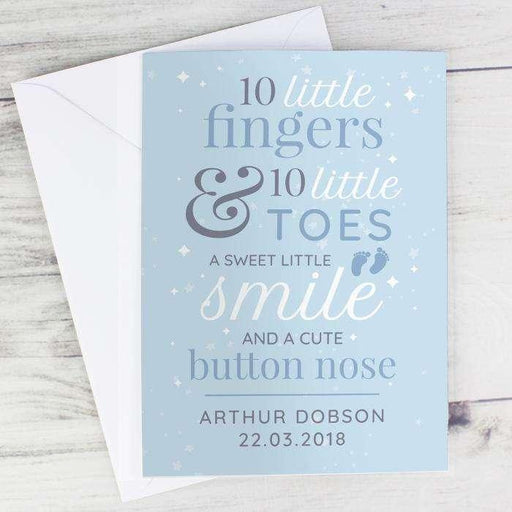Personalised 10 Little Fingers & 10 Little Toes Baby Boy Card - Myhappymoments.co.uk