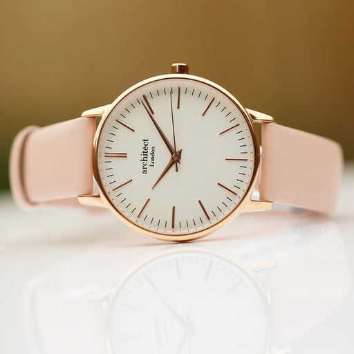 Personalised Ladies Architect Blanc Watch With Light Pink Strap