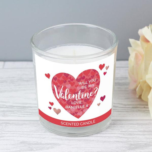 Personalised Will You Be My Valentine Confetti Hearts Scented Jar Candle - Myhappymoments.co.uk