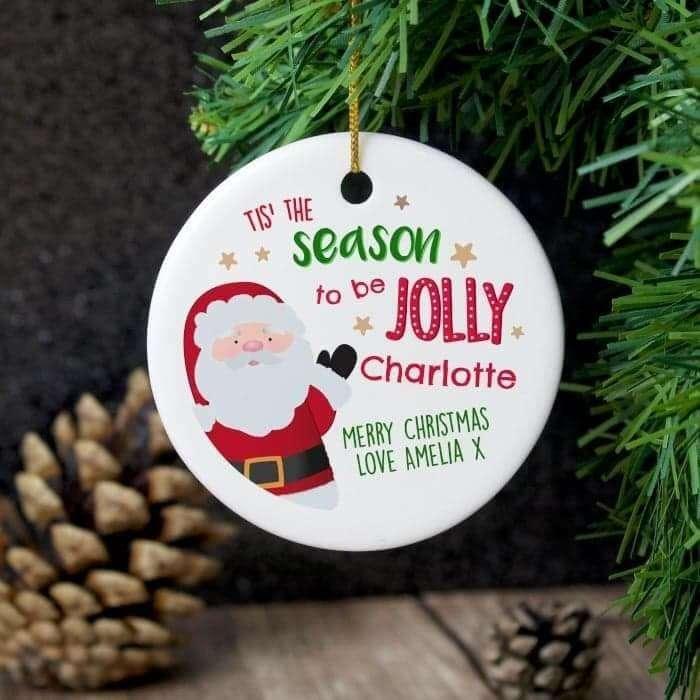 Personalised Tis The Season To Be Jolly Round Ceramic Christmas Decoration - Myhappymoments.co.uk