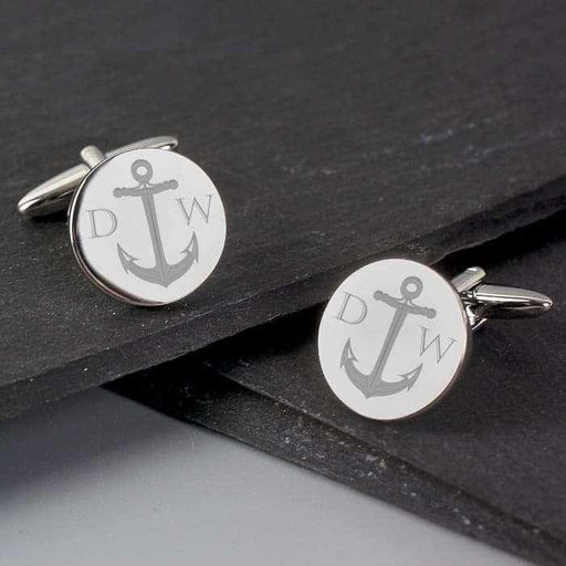 Personalised Anchor Round Cufflinks - Myhappymoments.co.uk