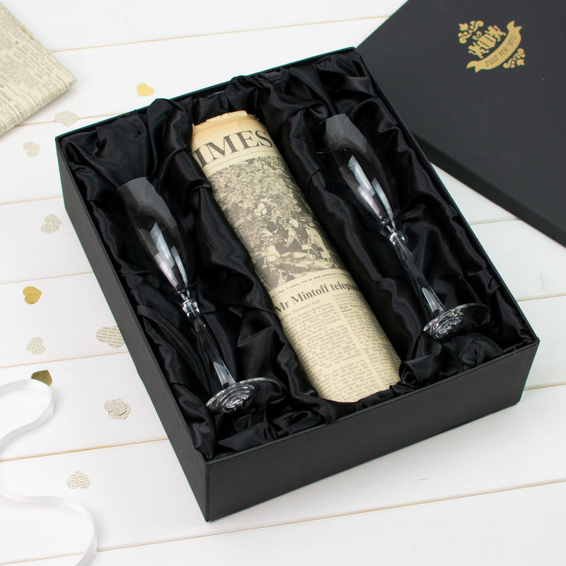 Original Newspaper & Two Flute Glass Set