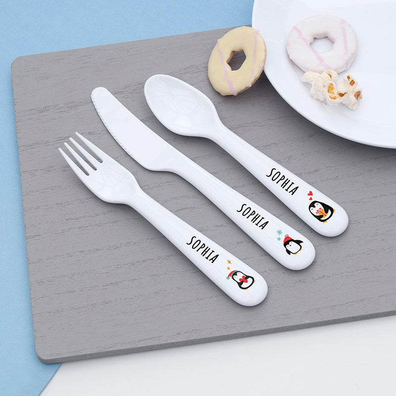 Personalised Christmas Children's Winter Penguin Dinner Set