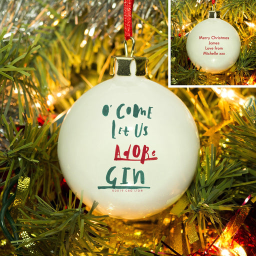 Personalised O’ Come Let Us Adore Gin Christmas Bauble