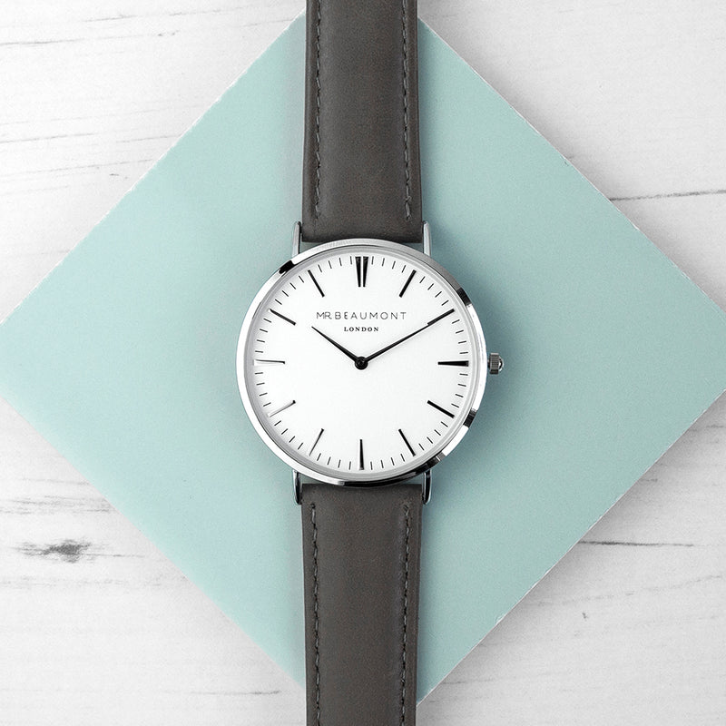 Mr Beaumont Men's Personalised Leather Watch In Ash
