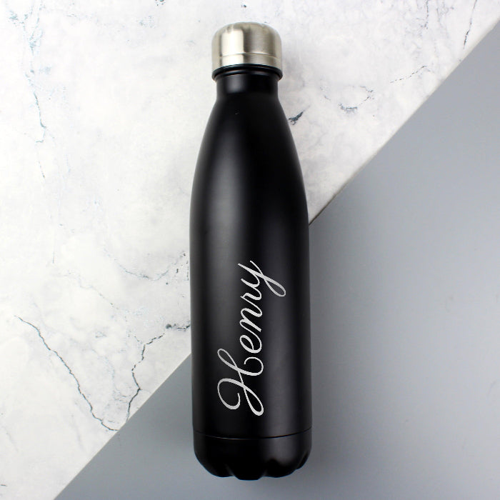 Personalised Black Stainless Steel Insulated Drinks Bottle With Name