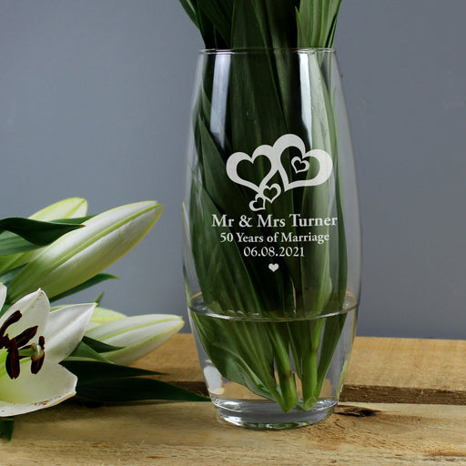 Personalised Love Hearts Bullet Vase - Myhappymoments.co.uk