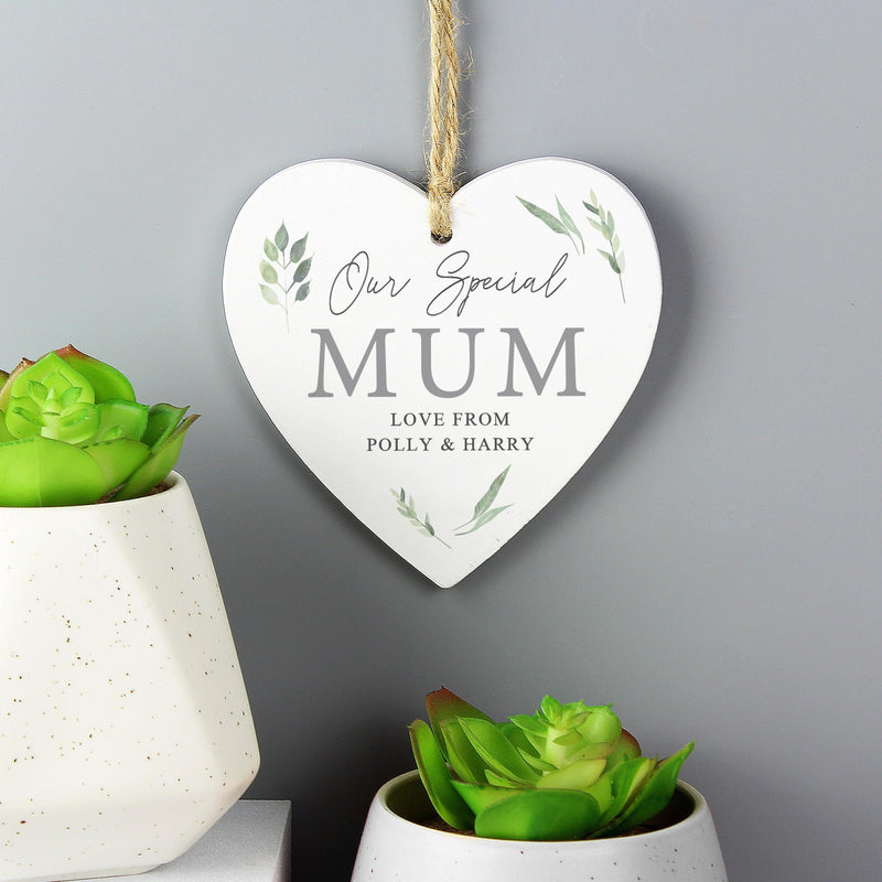 Personalised Botanical Wooden Heart Decoration