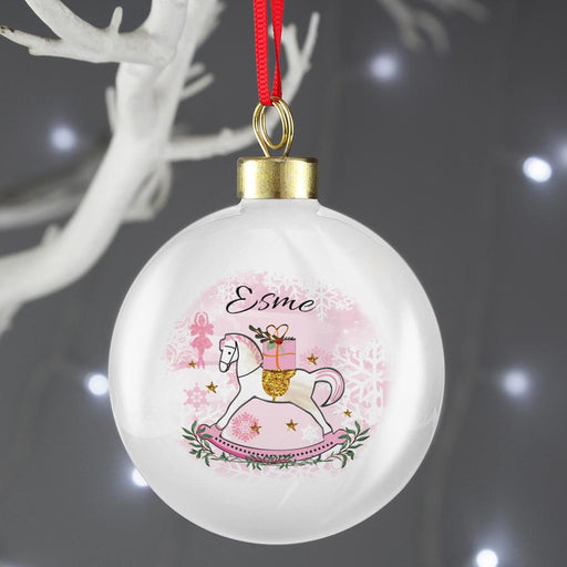 Personalised Pink Rocking Horse Christmas Bauble