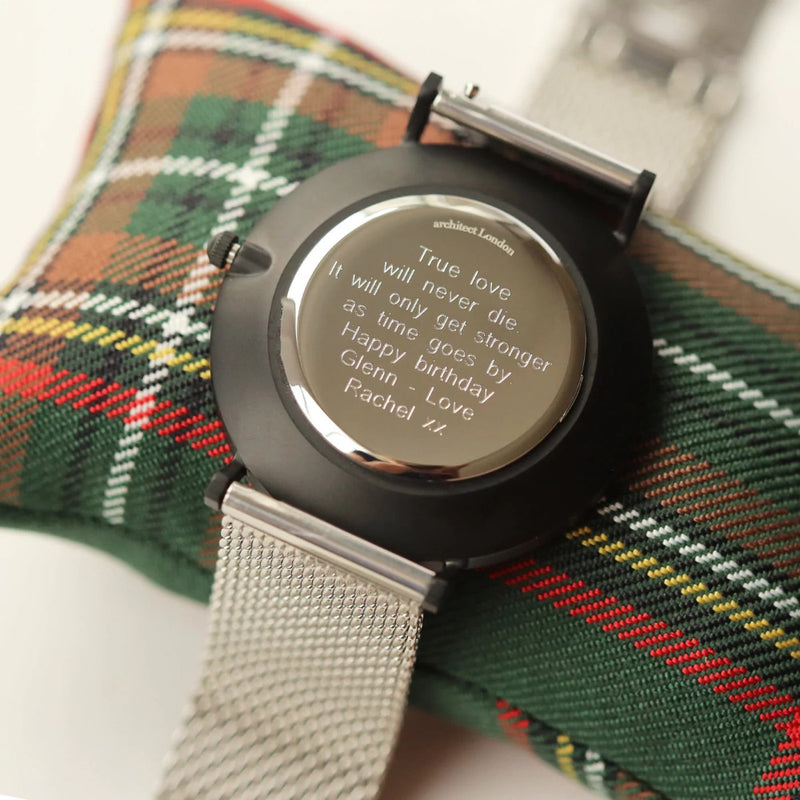 Personalised Men's Architect Minimalist Watch With Steel Silver Mesh Strap