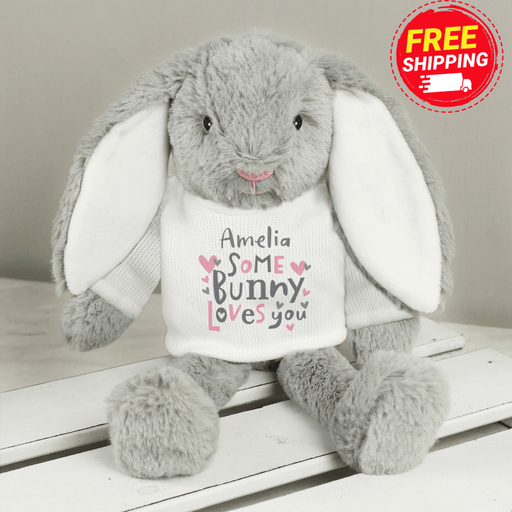 Personalised 'Some Bunny Loves You' Bunny Rabbit In T-Shirt Soft Toy