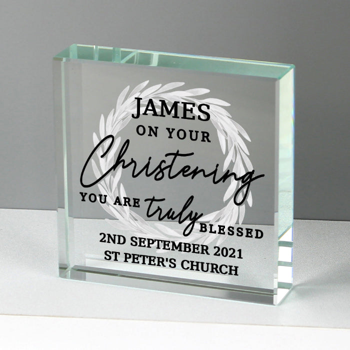 Personalised Truly Blessed Christening Glass Gift Plaque