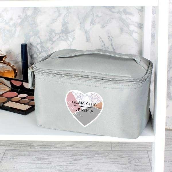 Personalised Geometric Grey Make Up Wash Bag - Myhappymoments.co.uk