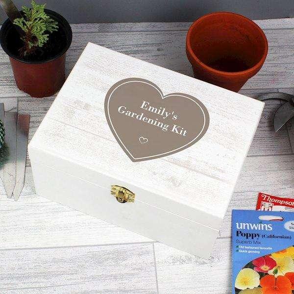 Personalised Rustic Heart White Wooden Keepsake Box - Myhappymoments.co.uk