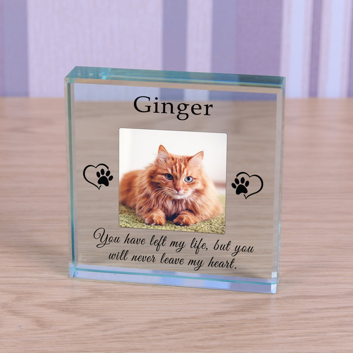 Personalised Cat Memorial Glass Token - Never Leave My Heart