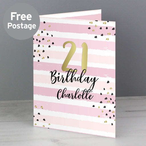 Personalised Gold and Pink Stripe Birthday Age Card
