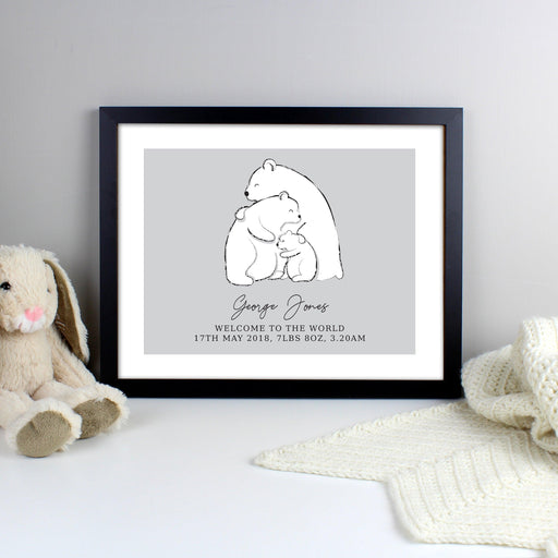 Personalised Polar Bear Family Black Wall Art Framed Print