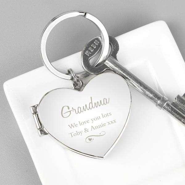 Personalised Swirl Heart Photo Locket Keyring