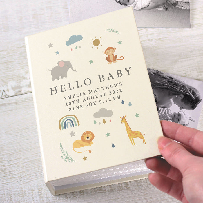 Personalised Safari Animals Baby Photo Album with Sleeves - 6x4