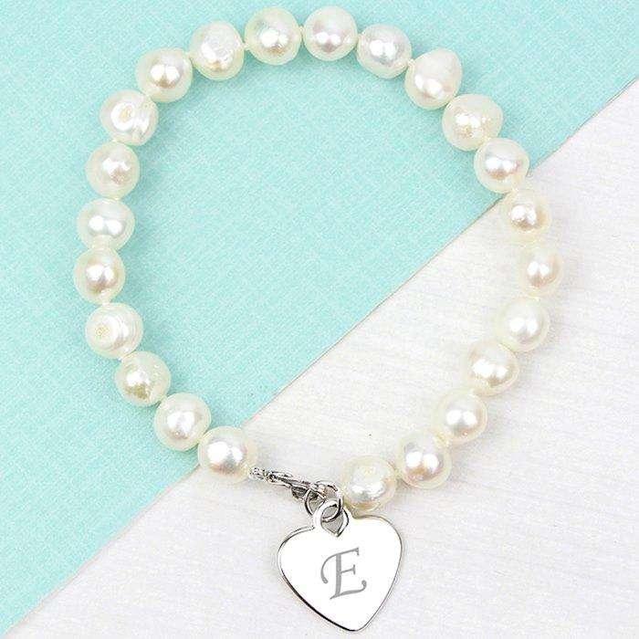Personalised White Freshwater Scripted Initial Pearl Bracelet - Myhappymoments.co.uk