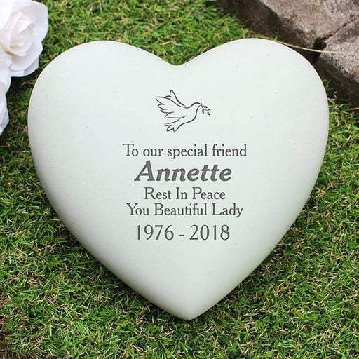 Personalised Dove Heart Memorial Grave Stone - Myhappymoments.co.uk