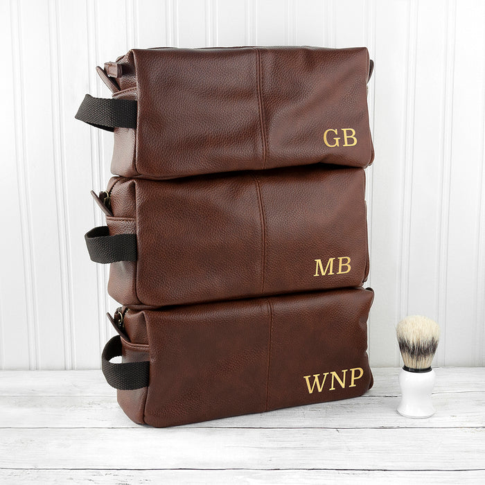 Personalised Luxury Vintage Style Men’s Wash Bag - Brown