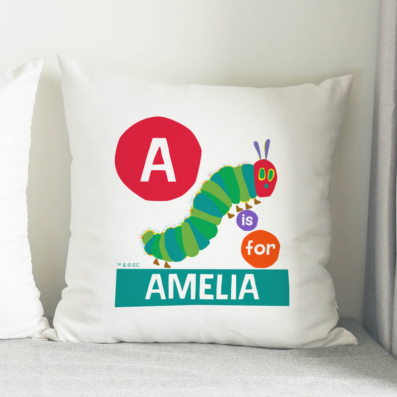 Personalised Very Hungry Caterpillar Dot Initial Cushion