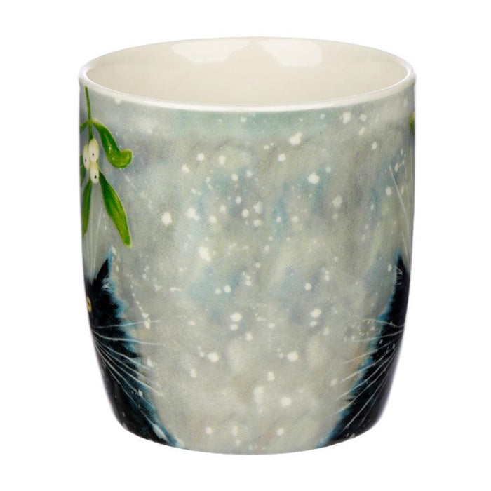 Kim Haskins Christmas Mistletoe Cat Porcelain Mug