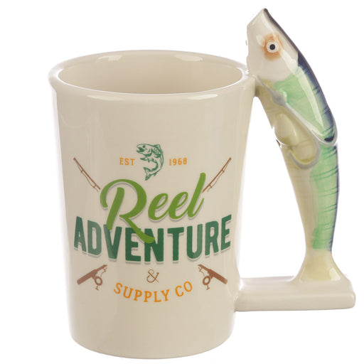 Reel Adventure Fishing Shaped Handle Mug with Fish and Hook - Myhappymoments.co.uk