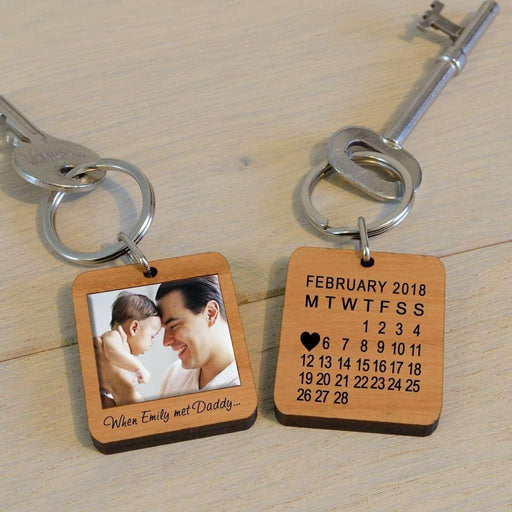 Personalised Upload Photo Wooden Keyring When Baby Met Daddy... - Myhappymoments.co.uk