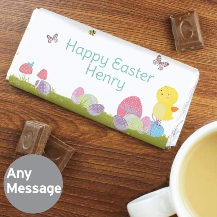 Personalised Easter Meadow Chick Milk Chocolate Bar - Myhappymoments.co.uk