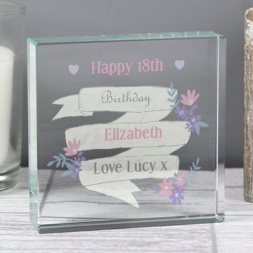 Personalised Garden Bloom Crystal Token - Presented In A Black Gift Box - Myhappymoments.co.uk