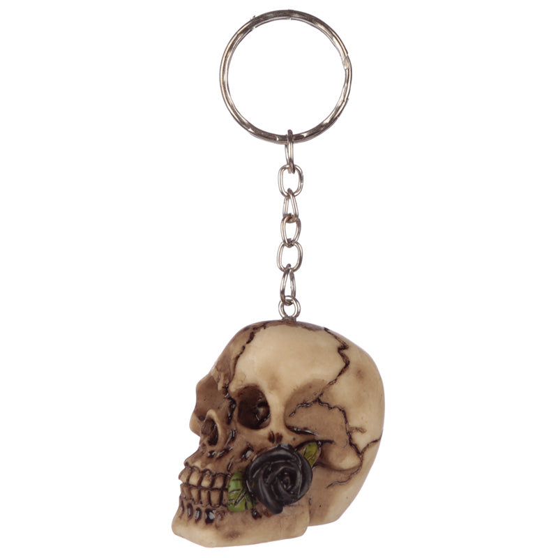 Skulls & Roses Skull Keyring - Two Colours Available - Myhappymoments.co.uk