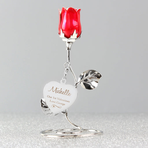 Personalised Swirls & Hearts Red Rose Bud Ornament - Free UK Delivery