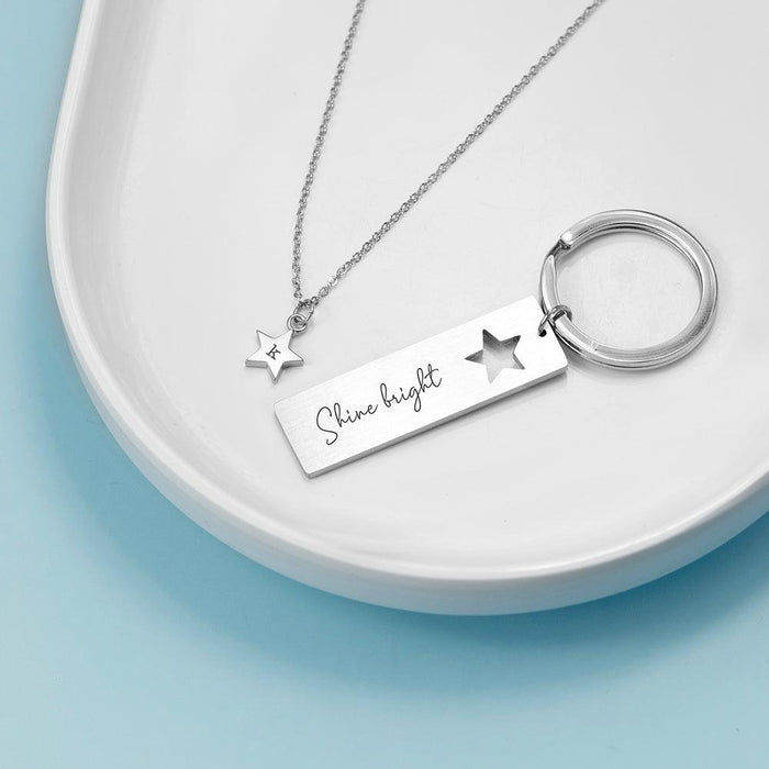 Personalised Lucky Star Necklace & Keyring Set