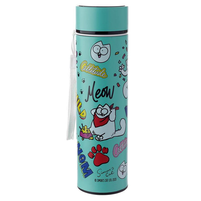 Simon's Cat Reusable Stainless Steel Hot & Cold Thermal Insulated Drinks Bottle Digital Thermometer