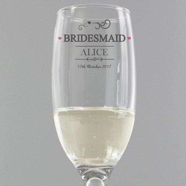 Personalised Bridesmaid Champagne Glass Flute - Myhappymoments.co.uk