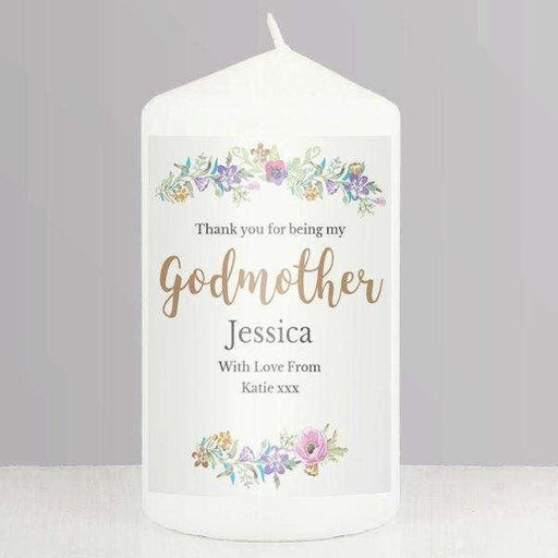 Personalised Floral Watercolour Thank You For Being My Godmother Pillar Candle - Myhappymoments.co.uk