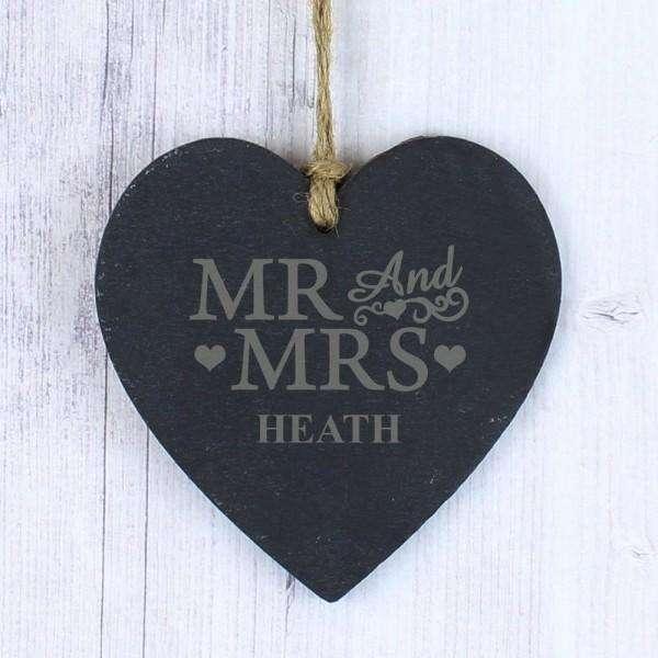 Personalised Mr & Mrs Slate Heart - Myhappymoments.co.uk